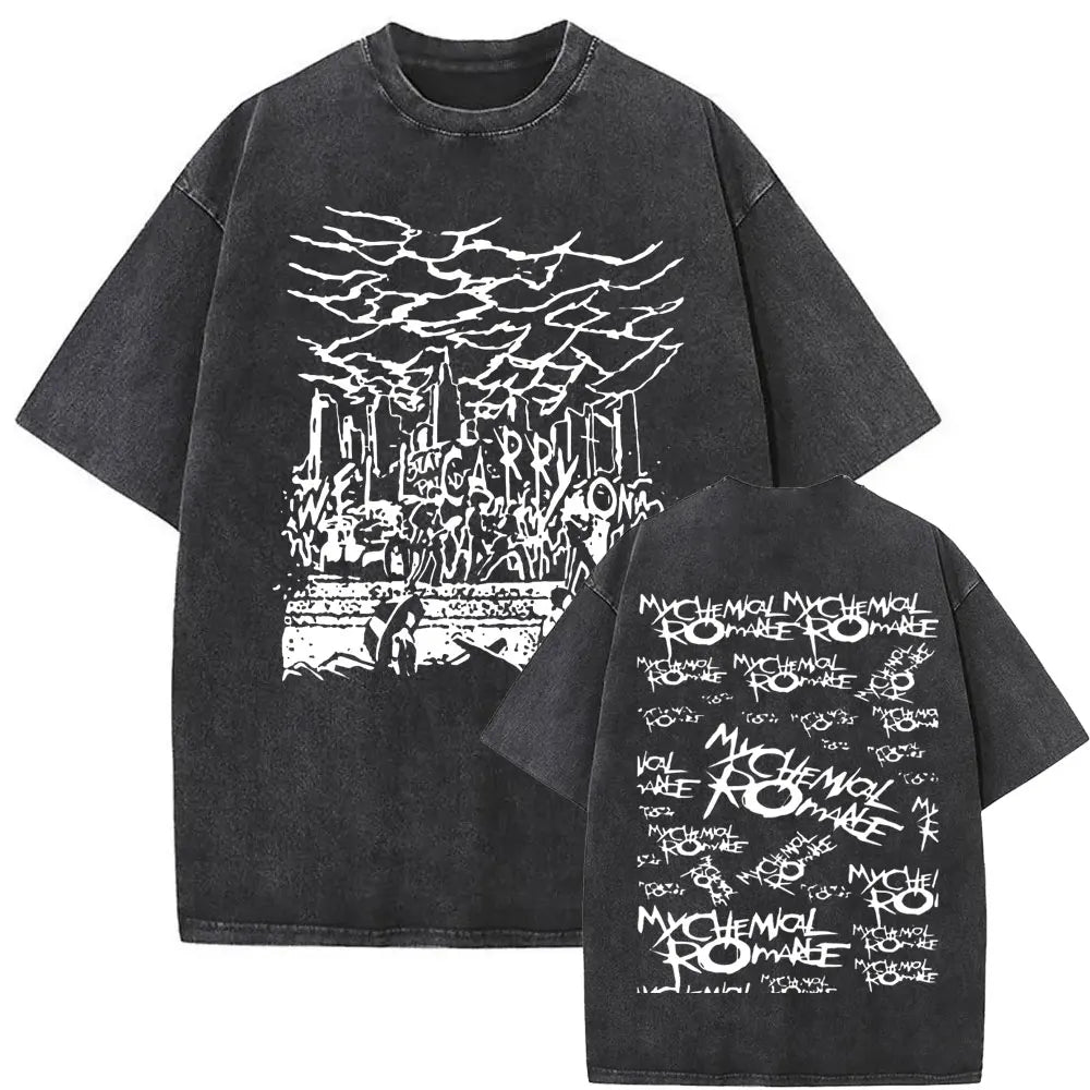 Washed Vintage Rock Band My Chemical Romance The Black Parade Tour 2025 T-shirt Men Women Fashion Punk Emo Oversized T Shirts