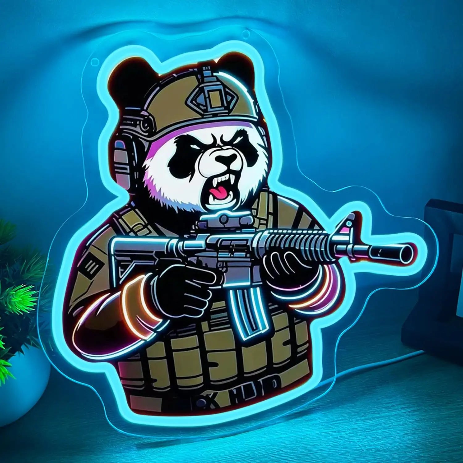 Tactical Panda Neon Sign USB Powered LED Light for Sport Club Playroom Party Kids Room Gaming Room Bedroom Decoration Gift