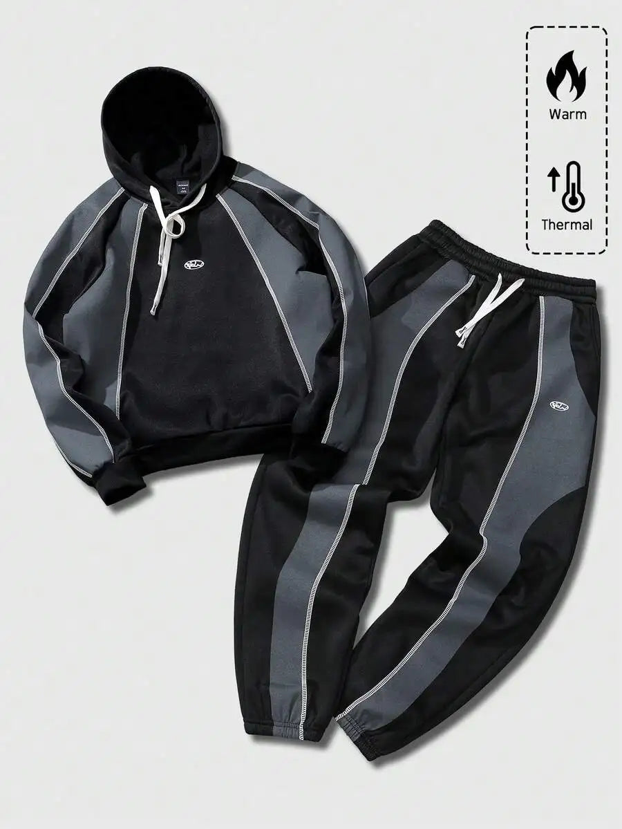 Mens Thermal Hoodie And Pants Set Casual Streetwear Autumn Winter