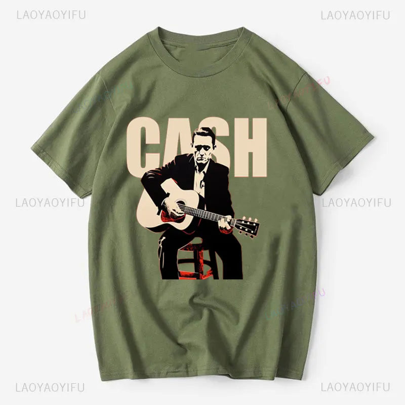 Vintage Johnny Cash Shirt Coutry Music Camisetas Cotton Crewneck Man Clothes Print Graphic T Shirts Camisa Classic Legend Tees