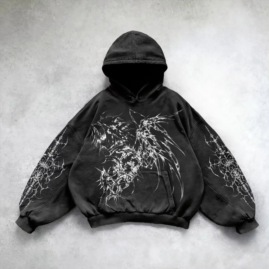 Harajuku Y2k Angel Pattern Hoodie Tops Oversized Hoodies Women Goth Streetwear Sweatshirt Tracksuit Men Couples Gothic Clothes