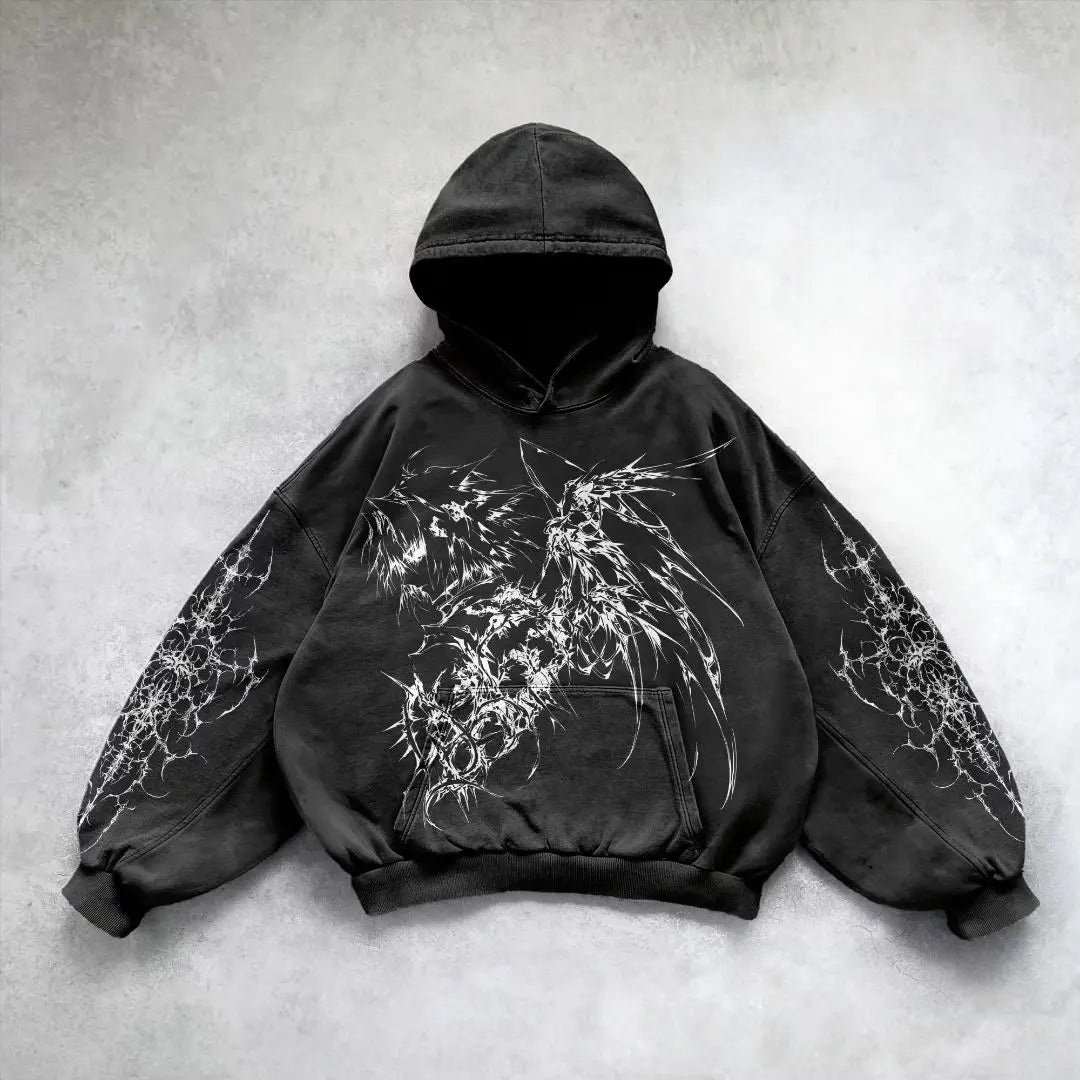 Harajuku Y2k Angel Pattern Hoodie Tops Oversized Hoodies Women Goth Streetwear Sweatshirt Tracksuit Men Couples Gothic Clothes