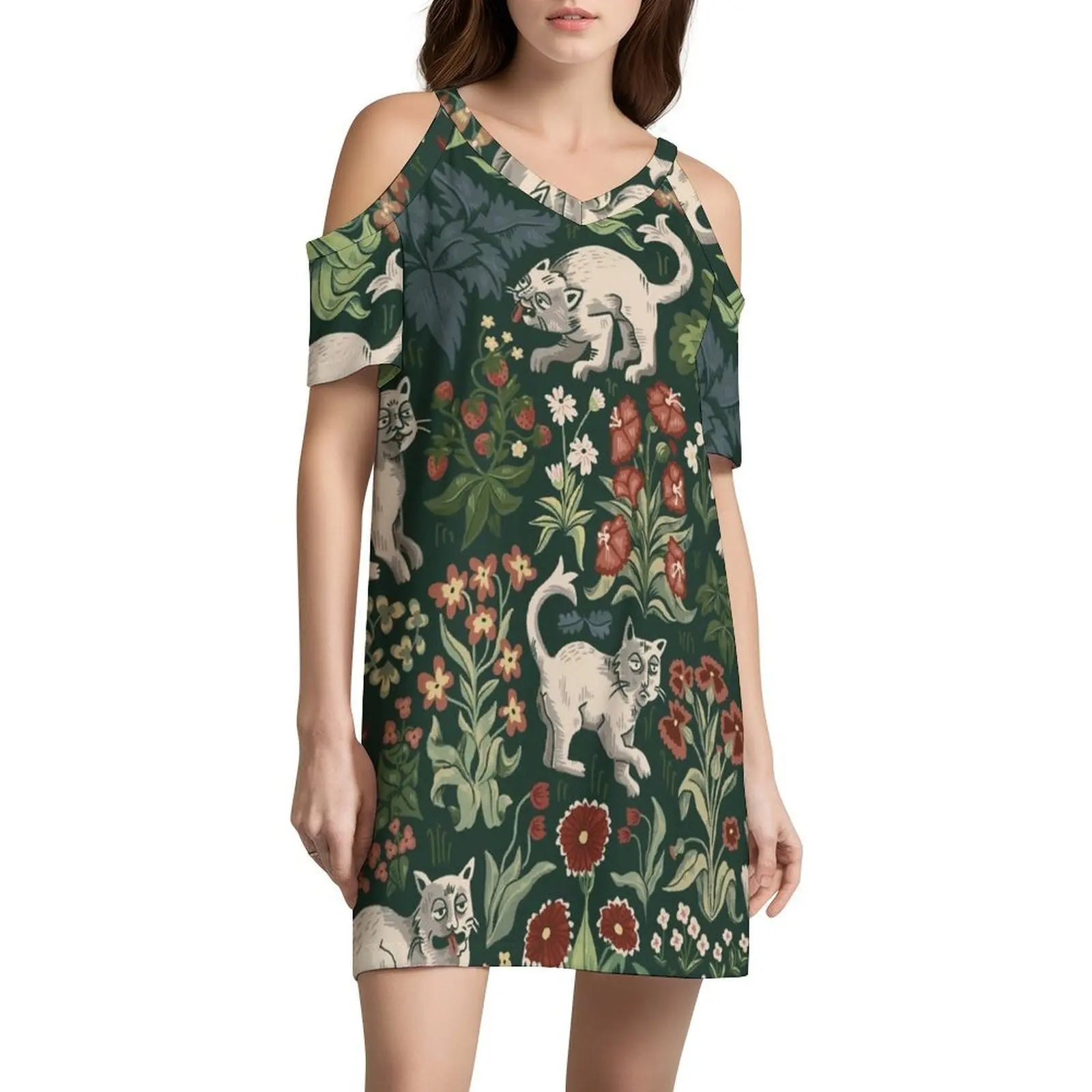 Ugly Medieval Cats Millefleur Women's Hip Hop Streetwear Dress Graphic Print Party Club Wear Cats Weird Ugly April Fools Mille