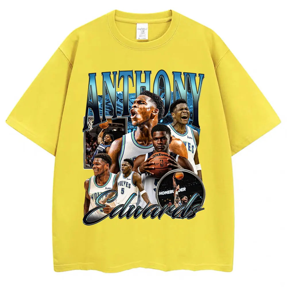 Vintage Anthony Edwards Graphic T Shirt Men's Clothing Basketball Fans Gift T-shirt Cotton Oversized High Street T-shirts Male