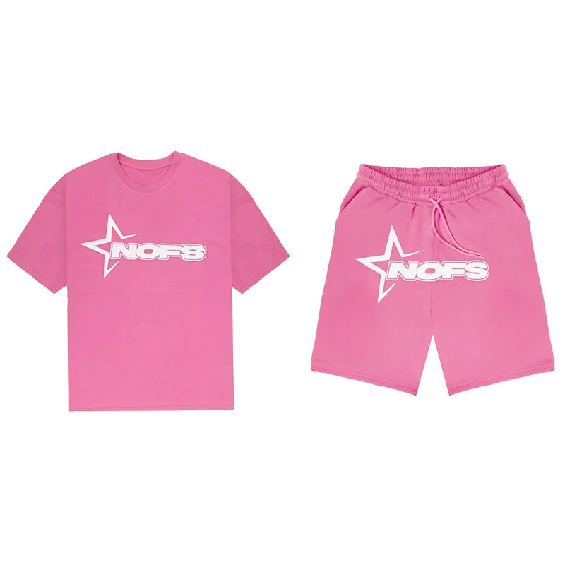 Y2K T-shirt Short Kpop Street Fashion Print Unisex Short Sleeve Tops Casual Loose Drawstring Shorts Pant Women Men Clothing Tees