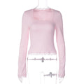 Women's Lace Edged Square Neck Long Sleeved Slim Fit Ladies Top T-Shirt Classic Simple Solid Sexy Square Neck Pullover Y2k Style