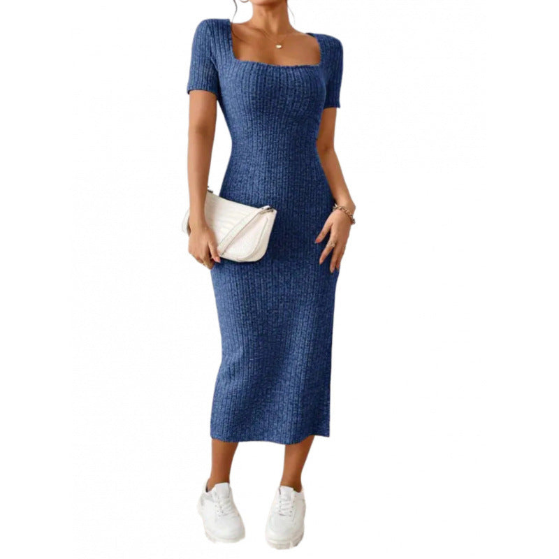 Womens Square Neck Slim Fit Slit Dress
