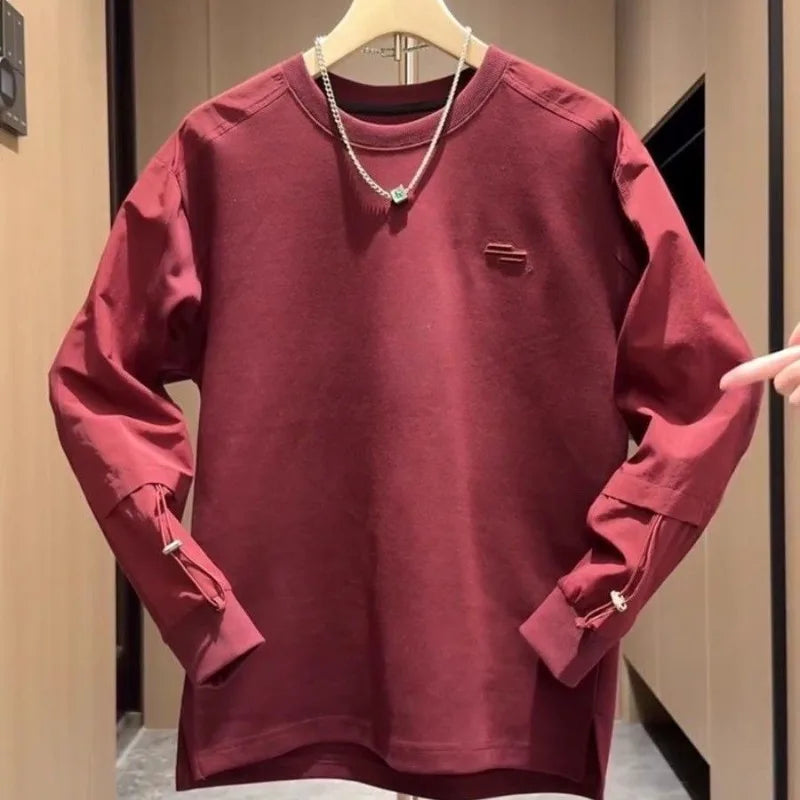 Autumn New Fashion Splicing Round Neck Loose Top Versatile Men's Long-sleeved Casual Sweatshirt