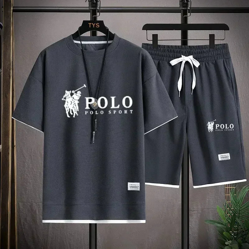 2026 Summer Men's 2-Piece Set, Breathable Short Sleeve T-shirt & Sports Shorts, Fashionable Fitness & Jogging Outfit