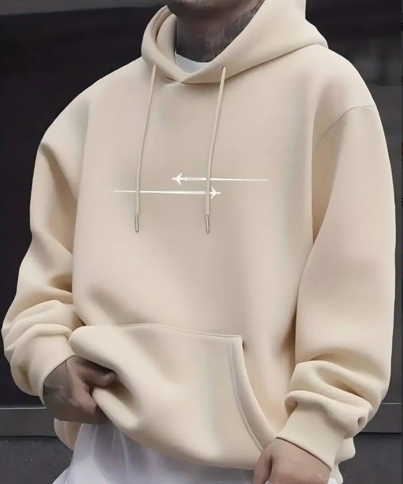 Fleece-Lined Kangaroo Pocket With Fashionable Pattern Design，Micro-Elastic Knitted Fabric，Comfortable Casual Hooded Sweatshirt，