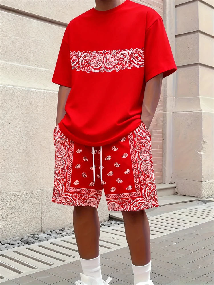 Spring 2026 Casual New Men's Set, Peris 3D Printed Men's Casual Top And Drawstring Shorts, Urban Fashion Men's Clothing 2XS-6XL