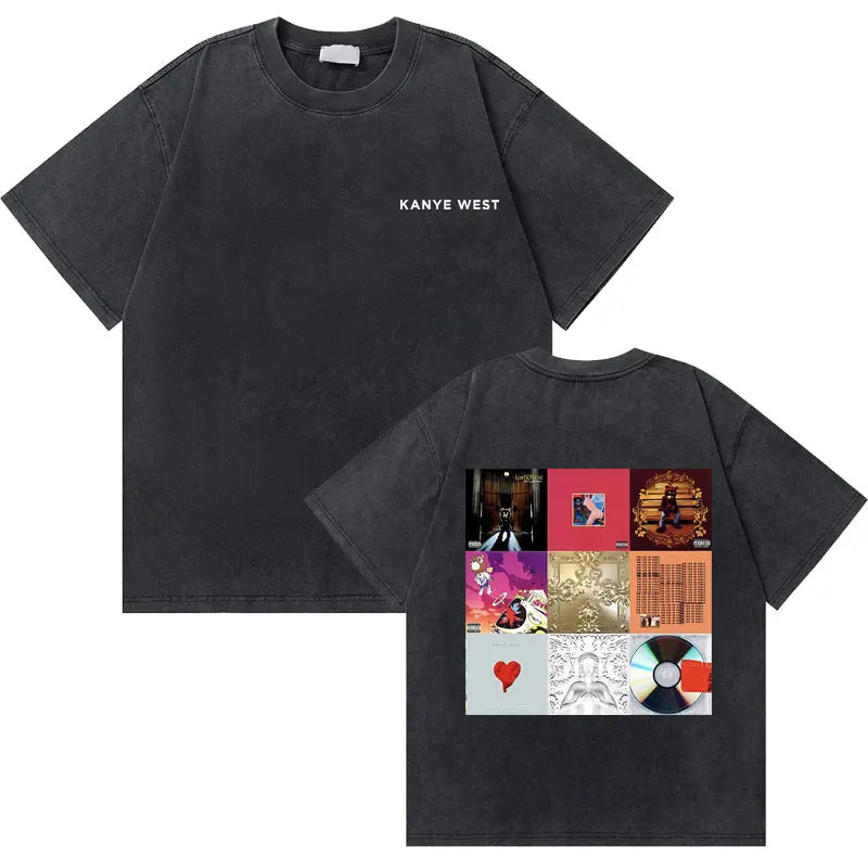 Washed Vintage Rapper Kanye West Graduation Bear Graphic T Shirt Men Pure Cotton T-shirt Men's Hip Hop Fashion Oversized Tshirt