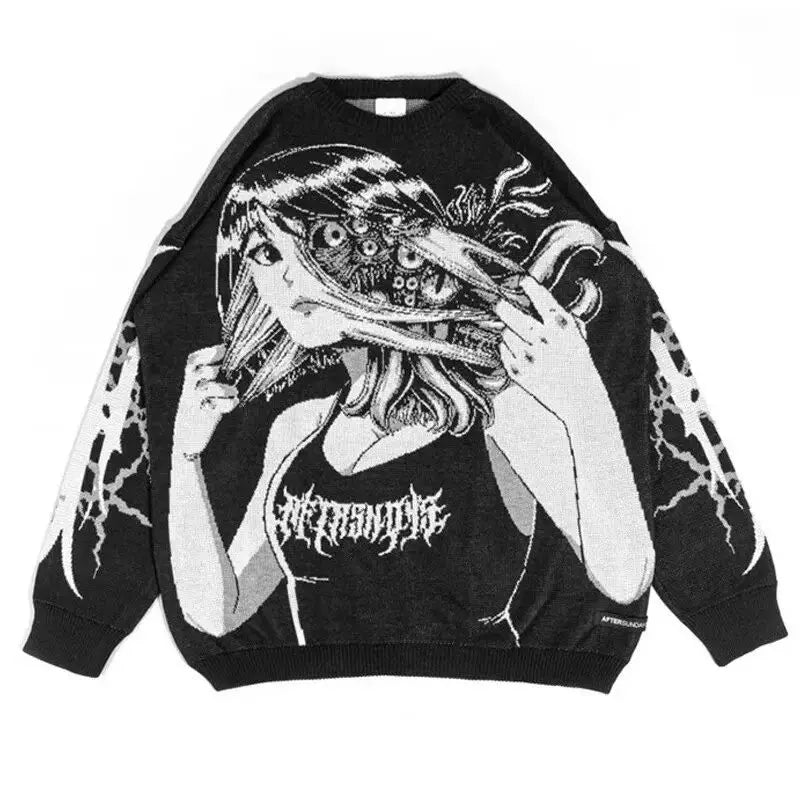 Butterfly Anime Girl Knitwear Sweater Pullovers 2024 Winter Harajuku Y2k Vintage Men's Jumpers Wool Women's Sweater Sweatshirts