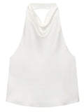 HXAO Top Women Halter Satin Women Tops Backless Corset Top Vest Yellow Pink Black Summer Elegant Sexy Tops Tank Vestidos
