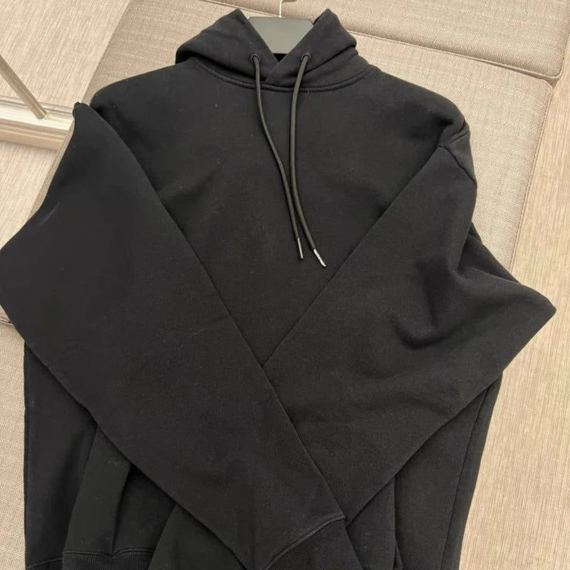 Oversized Signature Letter Rose Hoodies Vintage Black Drawstring Hoody Winter Casual Loose Men Women Sweatshirts Street Outfit