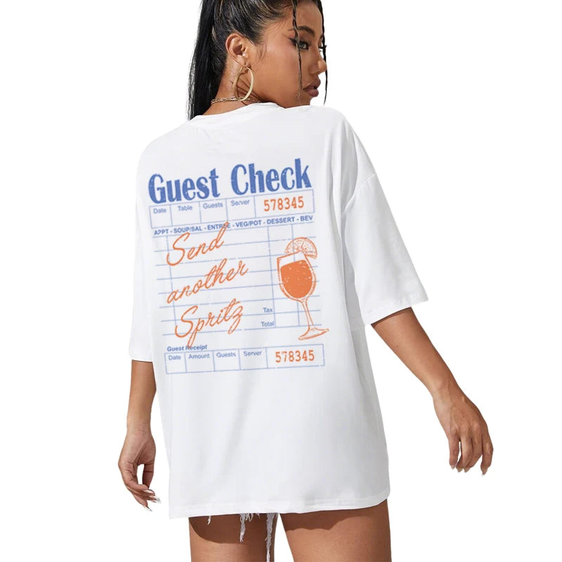 Plus Size Women Unisex Tops Cute Y2k Guest Check Spritz T Shirt Retro Hippie Funny Cocktail T-Shirt Loose Cotton Graphic Tees