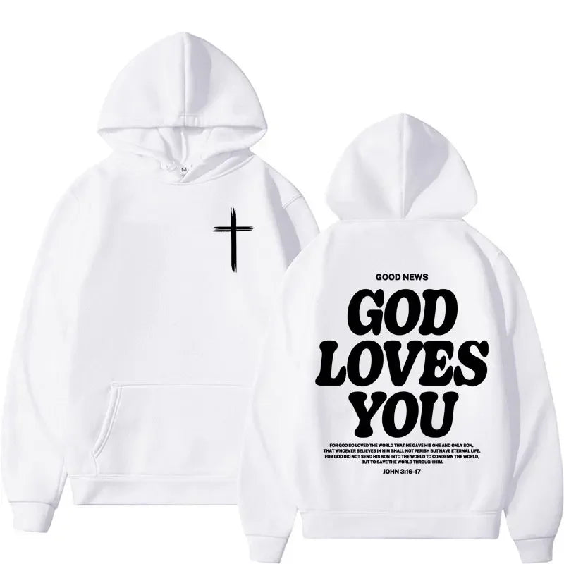 new2026Harajuku Aesthetic Christian Jesus Church Bible Verse God Loves You Hooded Men's Women Vintage Sweatshirts Streetwear Y2K