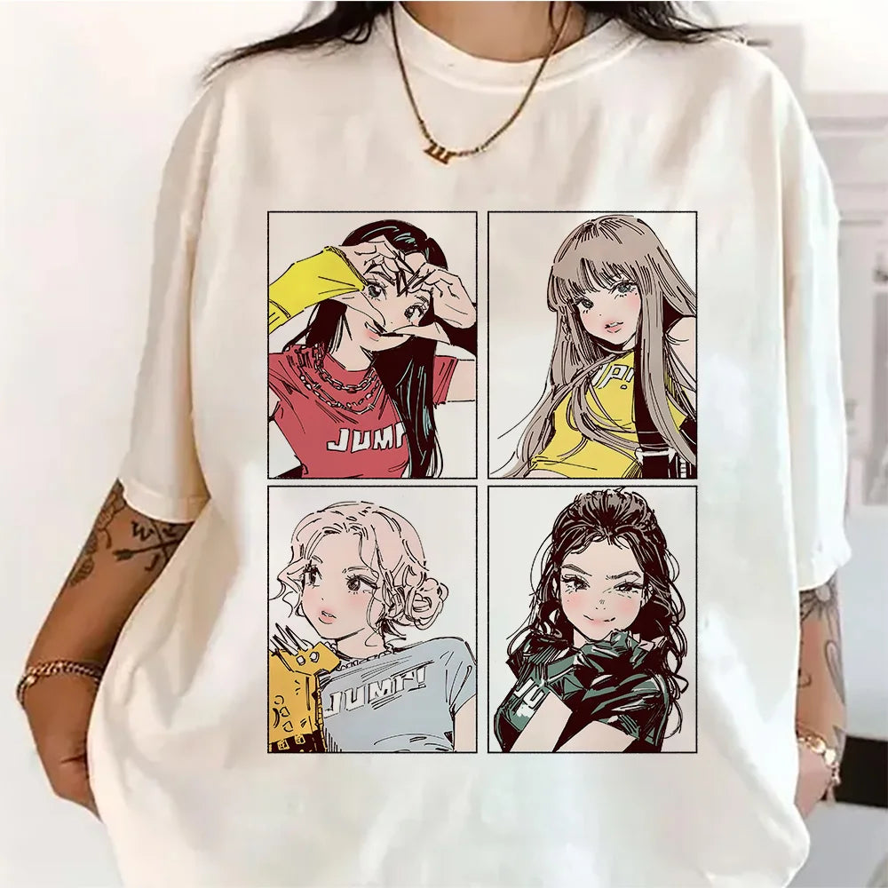 Kpop BP Jump 2026 Tees Pink Girls Band Clothing Adorable Anime Graphic T Shirts Summer High Quality  Comfortable Y2K Tops
