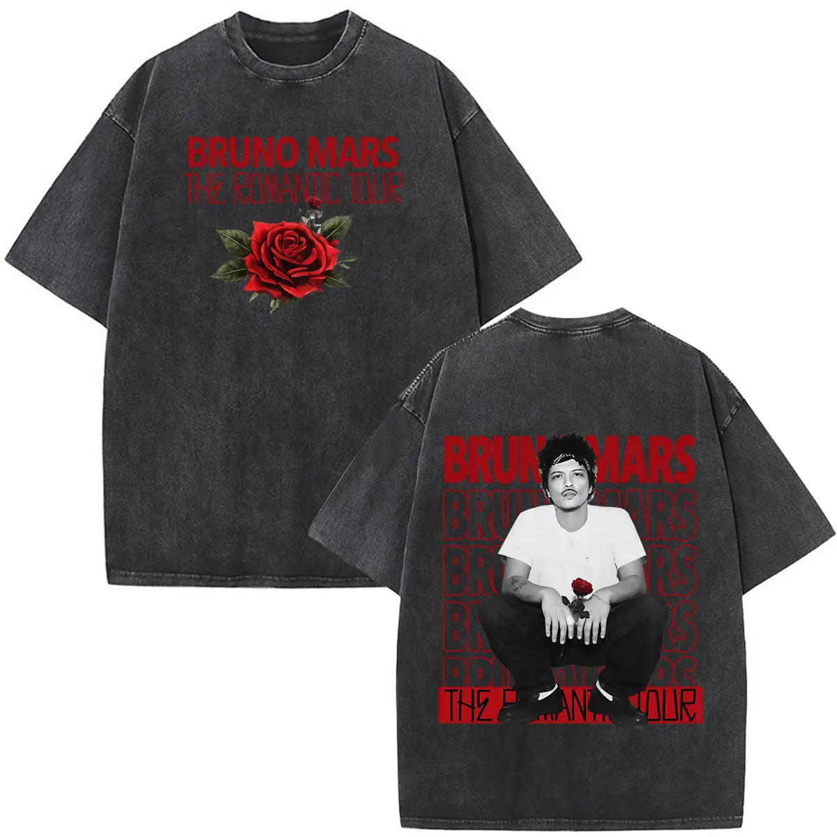 Bruno Mars The Romantic Tour 2026 Print Vintage Washed T-shirt Man Woman Fashion T-shirts Cotton Loose Casual Oversized T-shirts