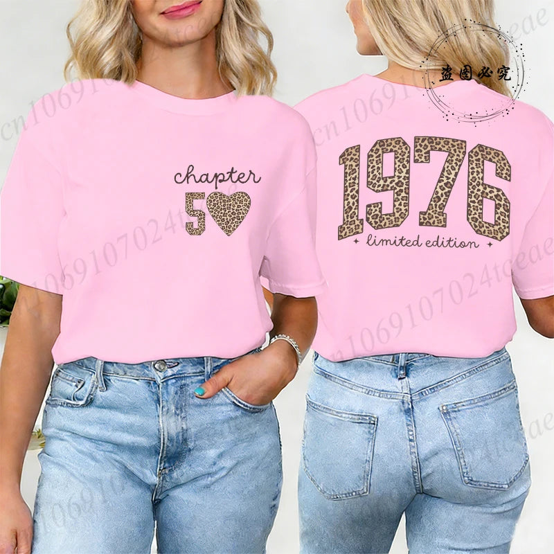 Fashion Women T Shirt  1976 Retro Birthday Print T Shirt Leopard 50th Birthday Gifts Tops Ladies Shirt Harajuku Graphic T-shirt