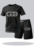 Street Fashion Trend Men's Round Neck Short Sleeved Set, Outdoor Simple Round Neck Top, Casual and Comfortable Shorts