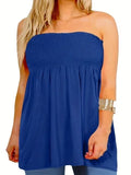 Plus Size sexy tube top, women's solid ribbed slightly elastic pleated tube top