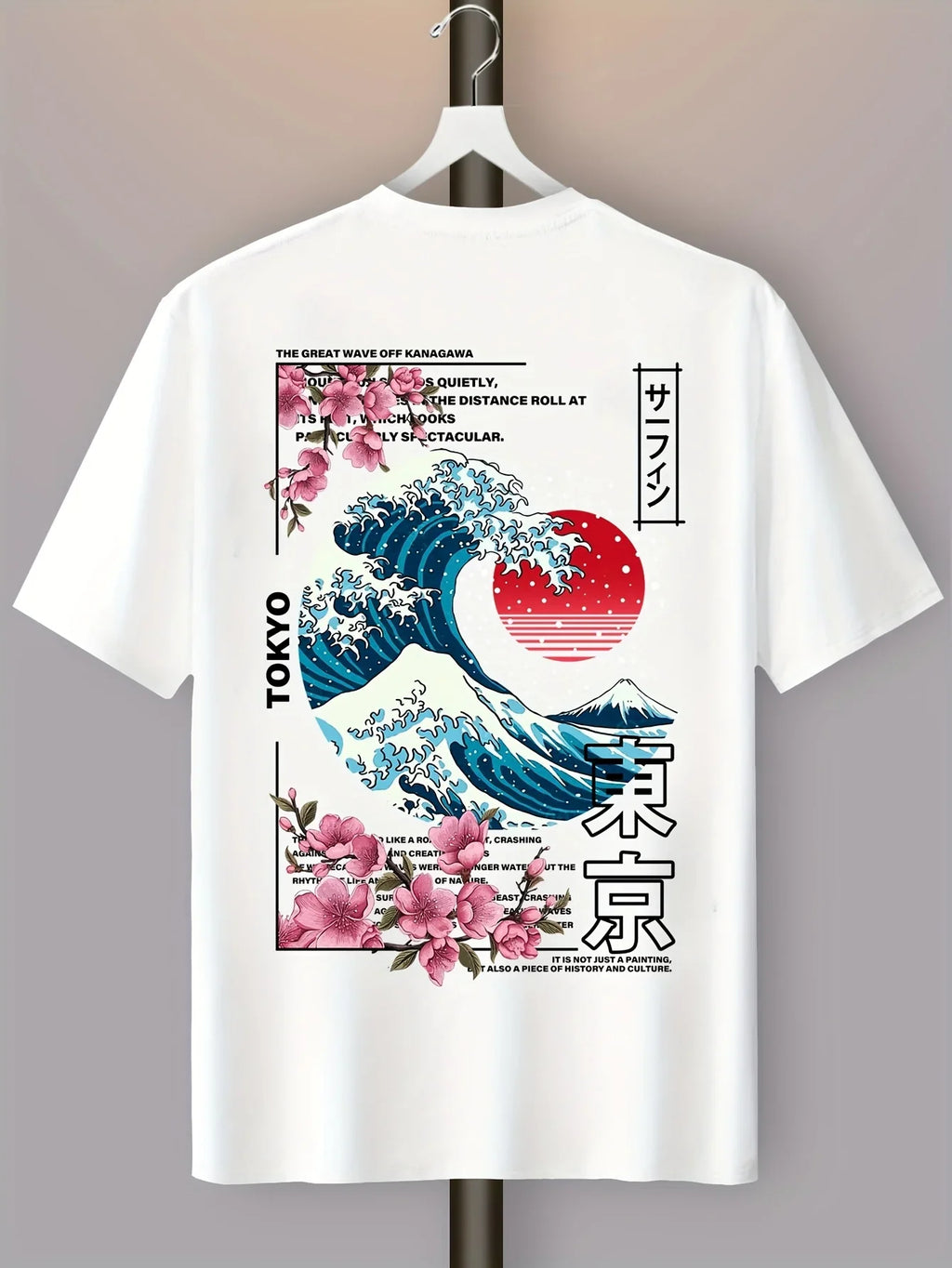 Men's short-sleeved 100% cotton T-shirt with a Japanese Tokyo island sunset print Suitable as a holiday gift for both men  women