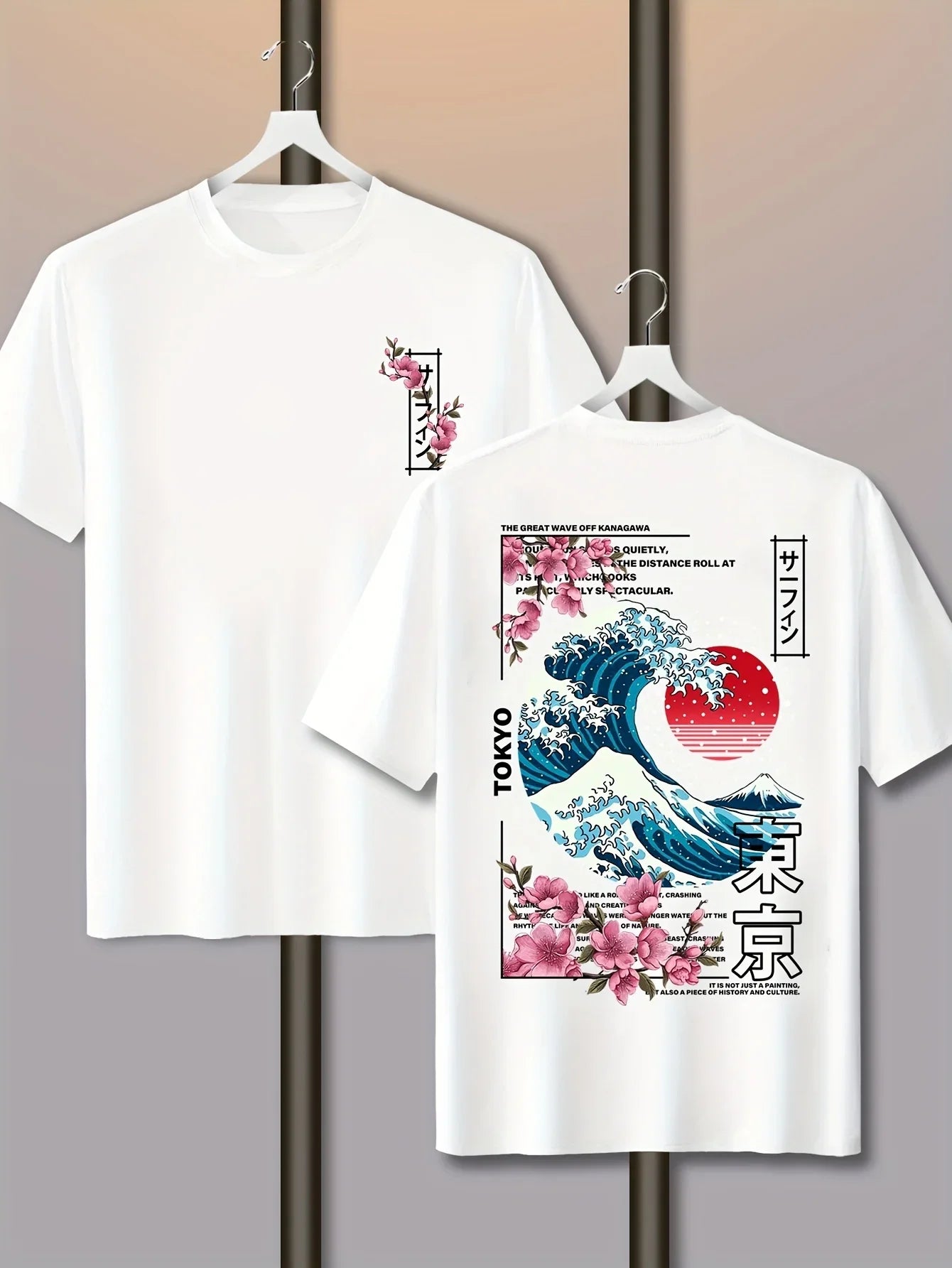 Men's short-sleeved 100% cotton T-shirt with a Japanese Tokyo island sunset print Suitable as a holiday gift for both men  women