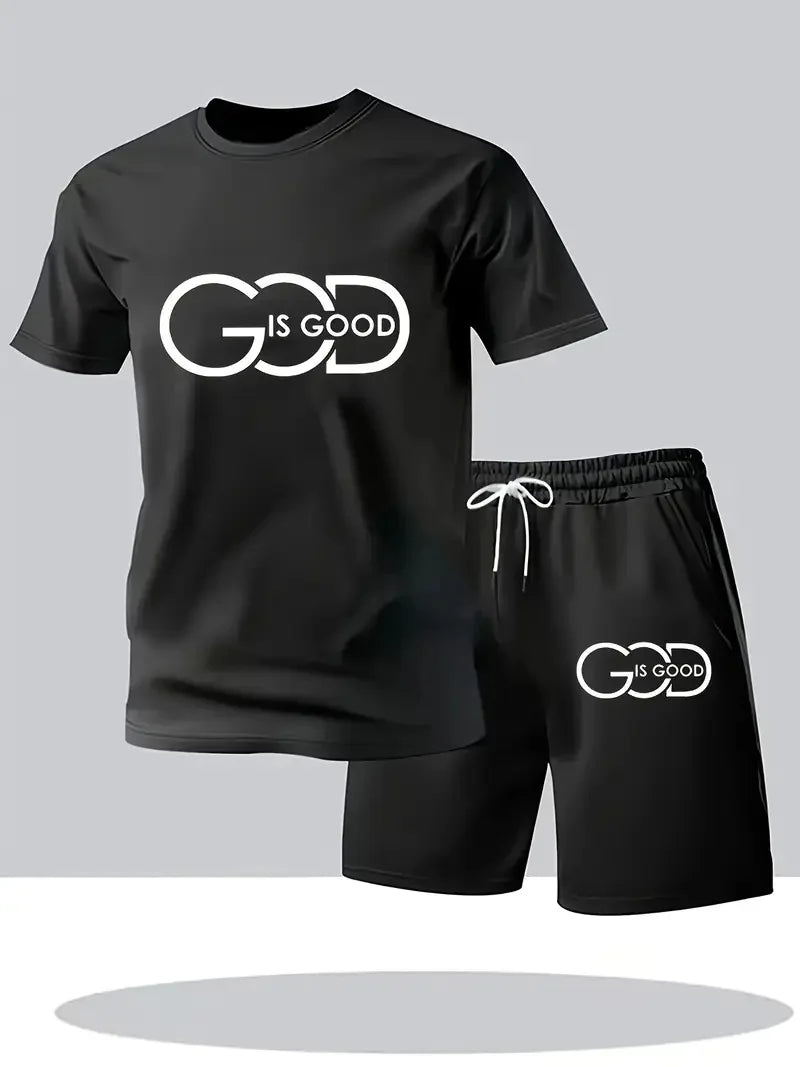 Street Fashion Trend Men's Round Neck Short Sleeved Set, Outdoor Simple Round Neck Top, Casual and Comfortable Shorts