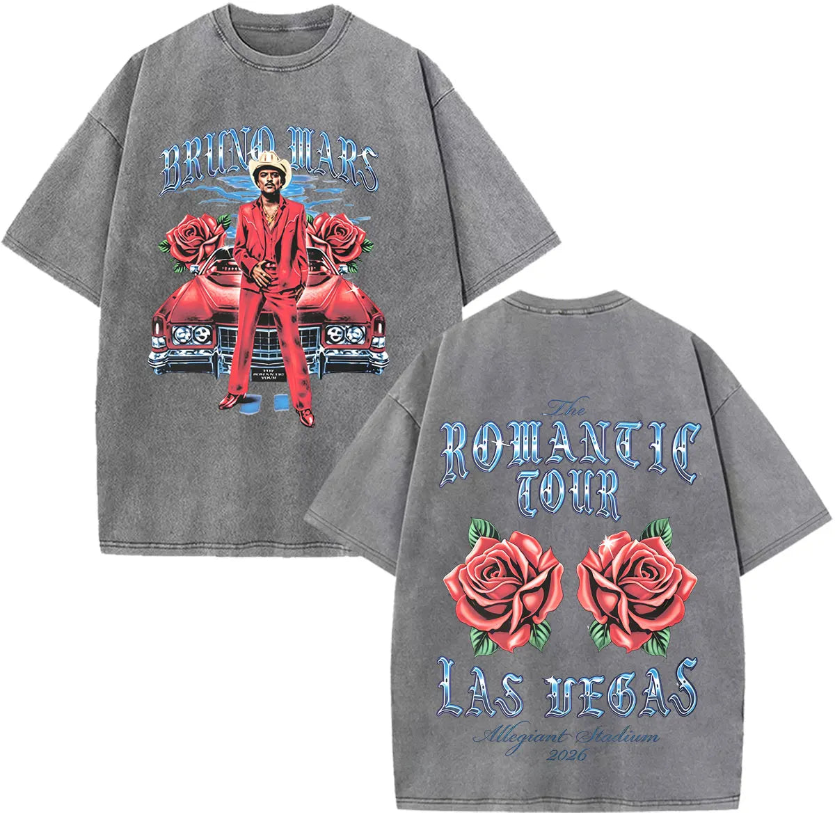 Bruno Mars The Romantic Tour 2026 Print Vintage Washed T-shirt Man Woman Fashion T-shirts Cotton Loose Casual Oversized T-shirts
