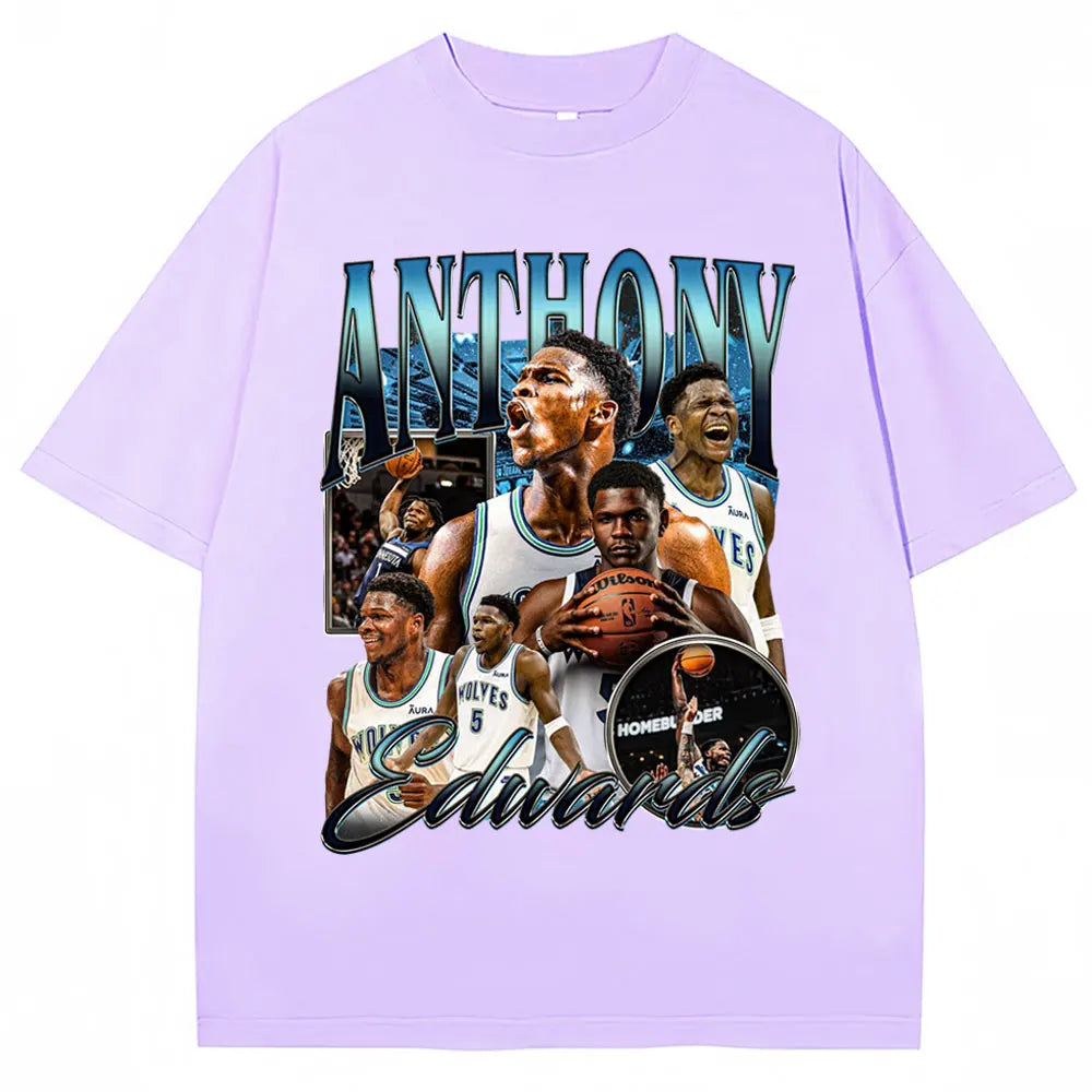 Vintage Anthony Edwards Graphic T Shirt Men's Clothing Basketball Fans Gift T-shirt Cotton Oversized High Street T-shirts Male