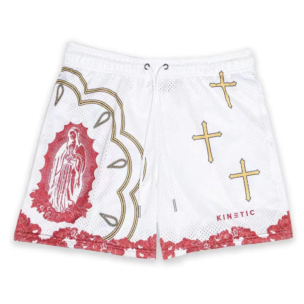 2025 Breathable Men Shorts GYM Basketball Running Quick-Drying Shorts Baggy Flame Print Fashion Shorts Summer Shorts