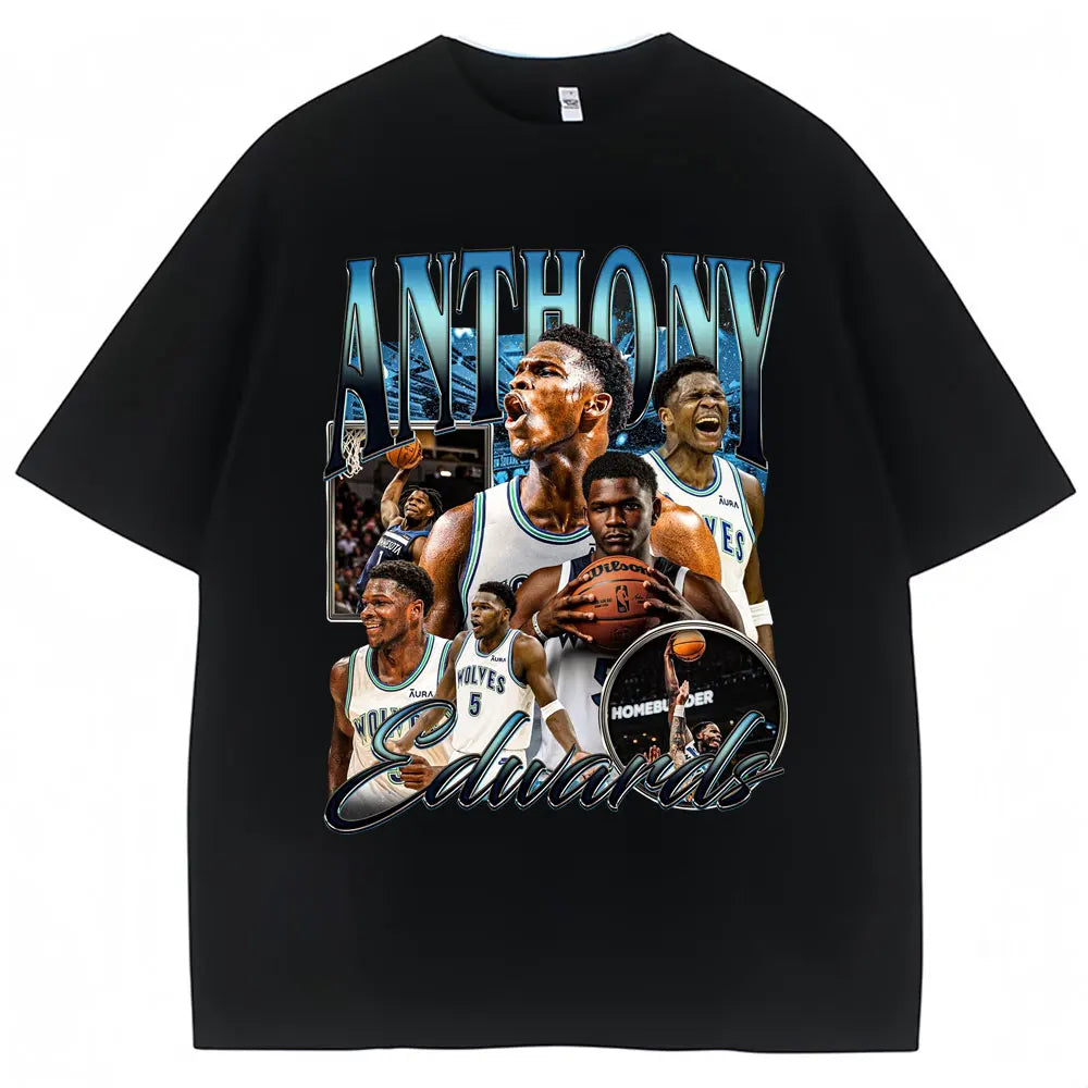 Vintage Anthony Edwards Graphic T Shirt Men's Clothing Basketball Fans Gift T-shirt Cotton Oversized High Street T-shirts Male