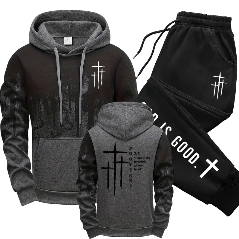 Autumn Winter Daily Casual Sports Jogging Suit Hoodie Outfits Jesus Christ Fashion Men's Set Hooded Sweatshirt and Sweatpants