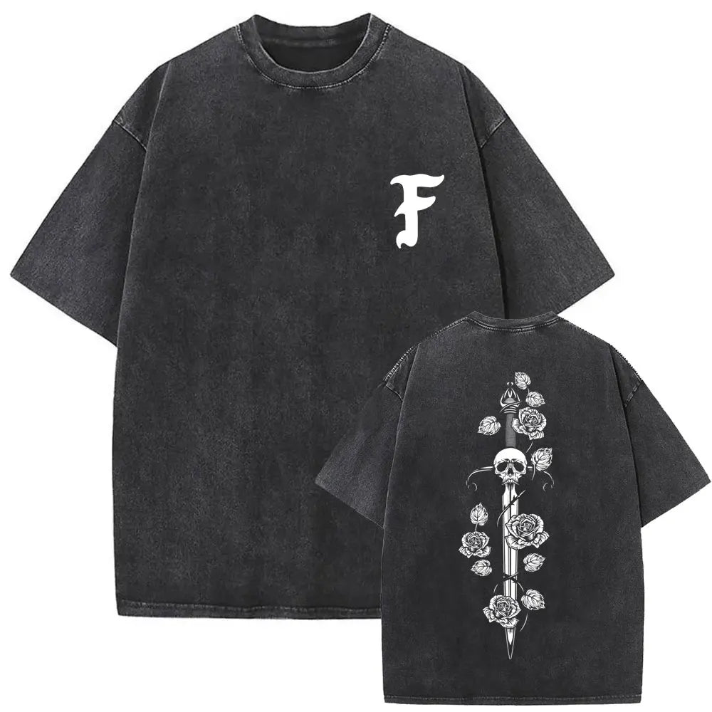 Forward Observations Group Vintage Washed T-shirt Skeleton Graphic T Shirts Men Women Fashion Oversized T-shirts Male Streetwear