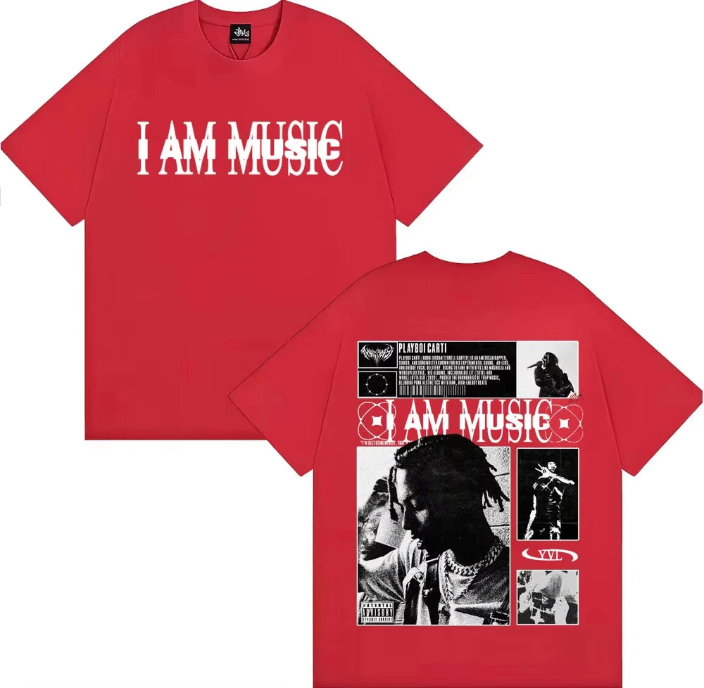 Rapper Playboi Carti I AM MUSIC Album Logo T Shirts for Men Harajuku Hip Hop Vintage T Shirt Casual Comfort pure Cotton T-shirts