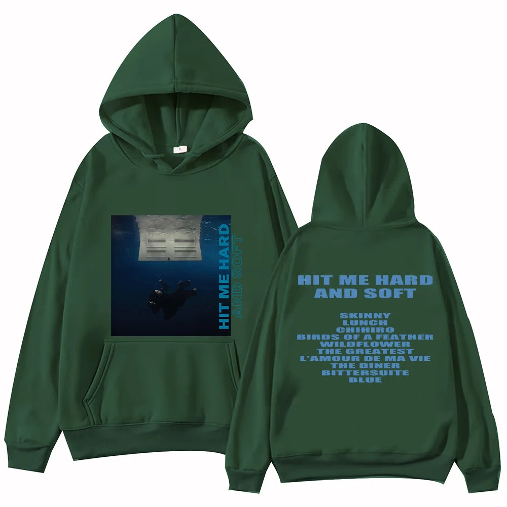 "Hit Me Hard And Soft" Billie men's hoodie Harajuku pattern printed hoodie Fan casual hoodie High-quality Sweatshirt