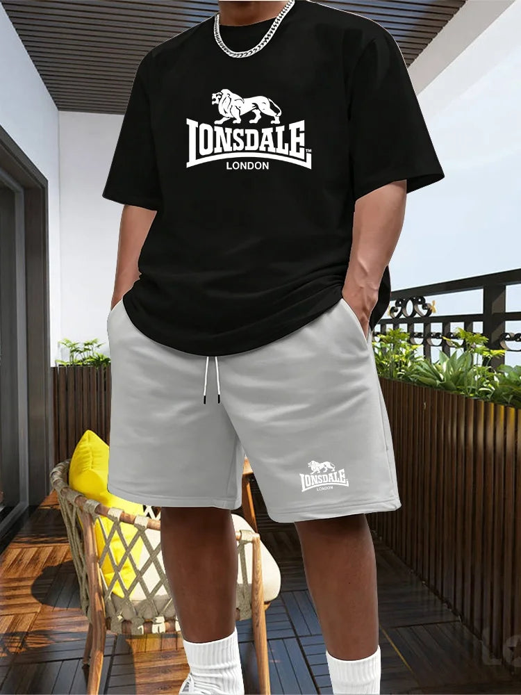 Men's Summer Beach Sports Suit Casual Outdoor Basketball Sports Comfortable Two-Piece Set with Fashion Loose T-Shirt And Shorts