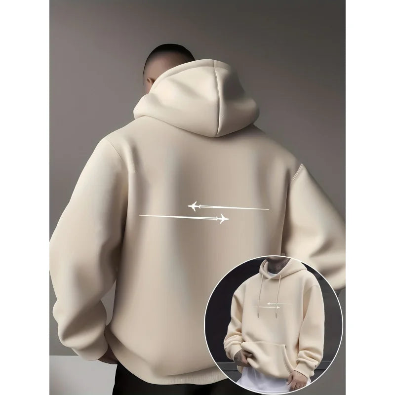 Fleece-Lined Kangaroo Pocket With Fashionable Pattern Design，Micro-Elastic Knitted Fabric，Comfortable Casual Hooded Sweatshirt，