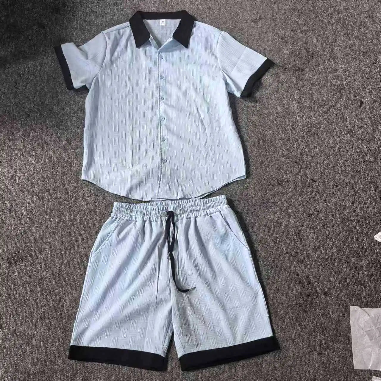 Matching Sets Trend Men Suit  Linen Short Sleeve JacquardShirt And Shorts 2-piece Set Hawaii Beach Men Casual Set 2 piece set