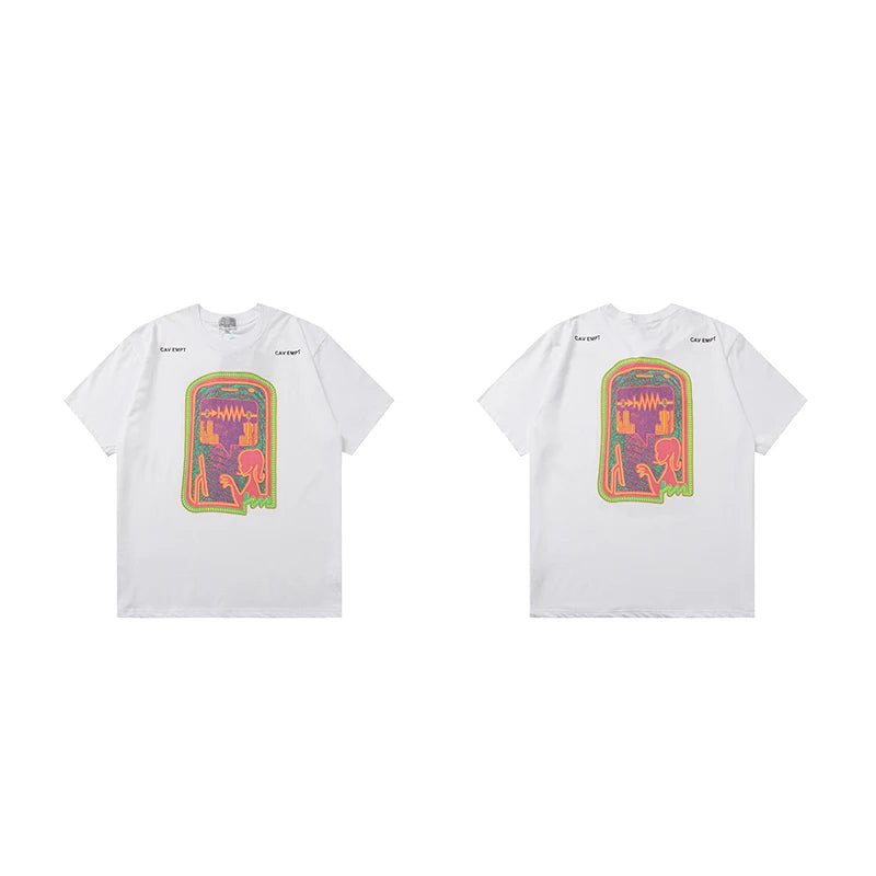 CAV EMPT C.E Short-Sleeved T-Shirt Men Women Couples 100% Cotton Telephone Building Print Cavempt T Shirts Loose Casual Tops