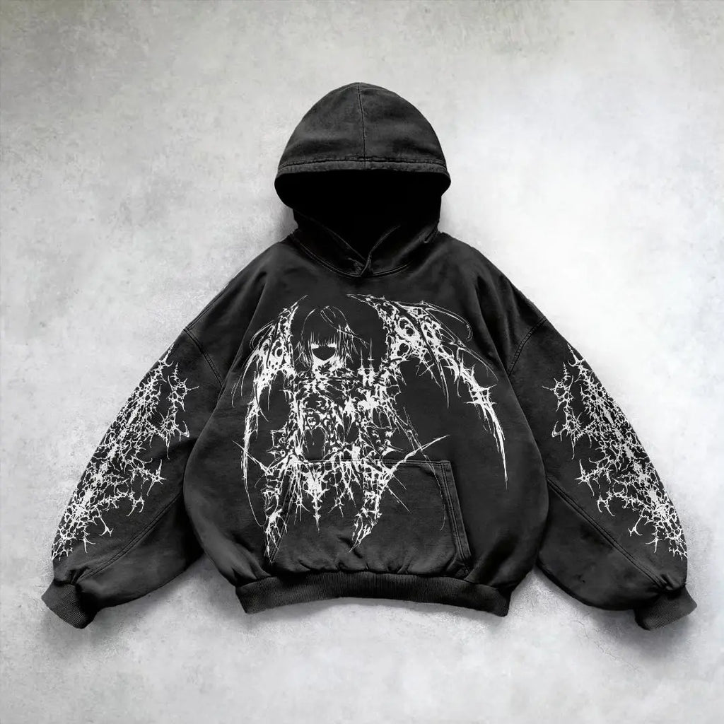 Harajuku Y2k Angel Pattern Hoodie Tops Oversized Hoodies Women Goth Streetwear Sweatshirt Tracksuit Men Couples Gothic Clothes