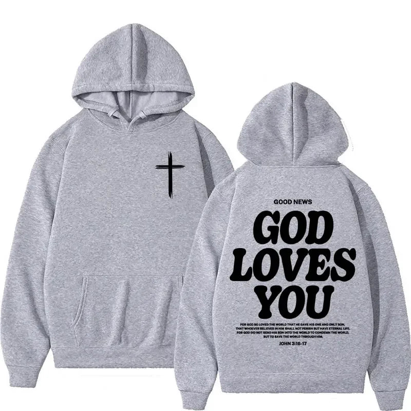 new2026Harajuku Aesthetic Christian Jesus Church Bible Verse God Loves You Hooded Men's Women Vintage Sweatshirts Streetwear Y2K