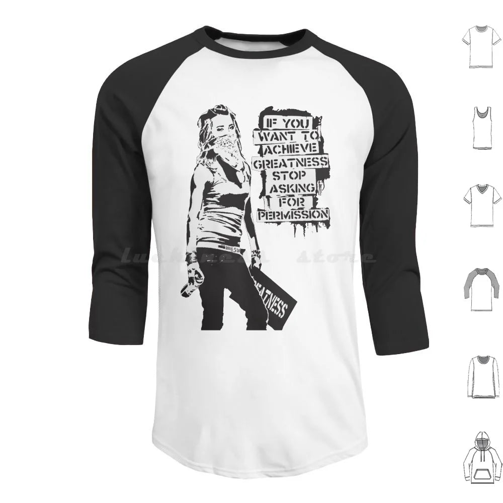 Banksy Quote Graffiti If You Want To Achieve Greatness Stop Asking For Permission Black And White With Banksy Tag Signature Hd