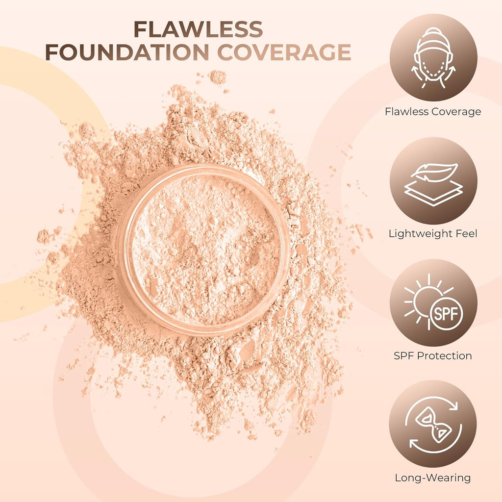 5Pc KIT W/Face BRUSH (PINK BISQUE) Mineral Makeup Set Full Size Powder Bare Skin Matte Foundation