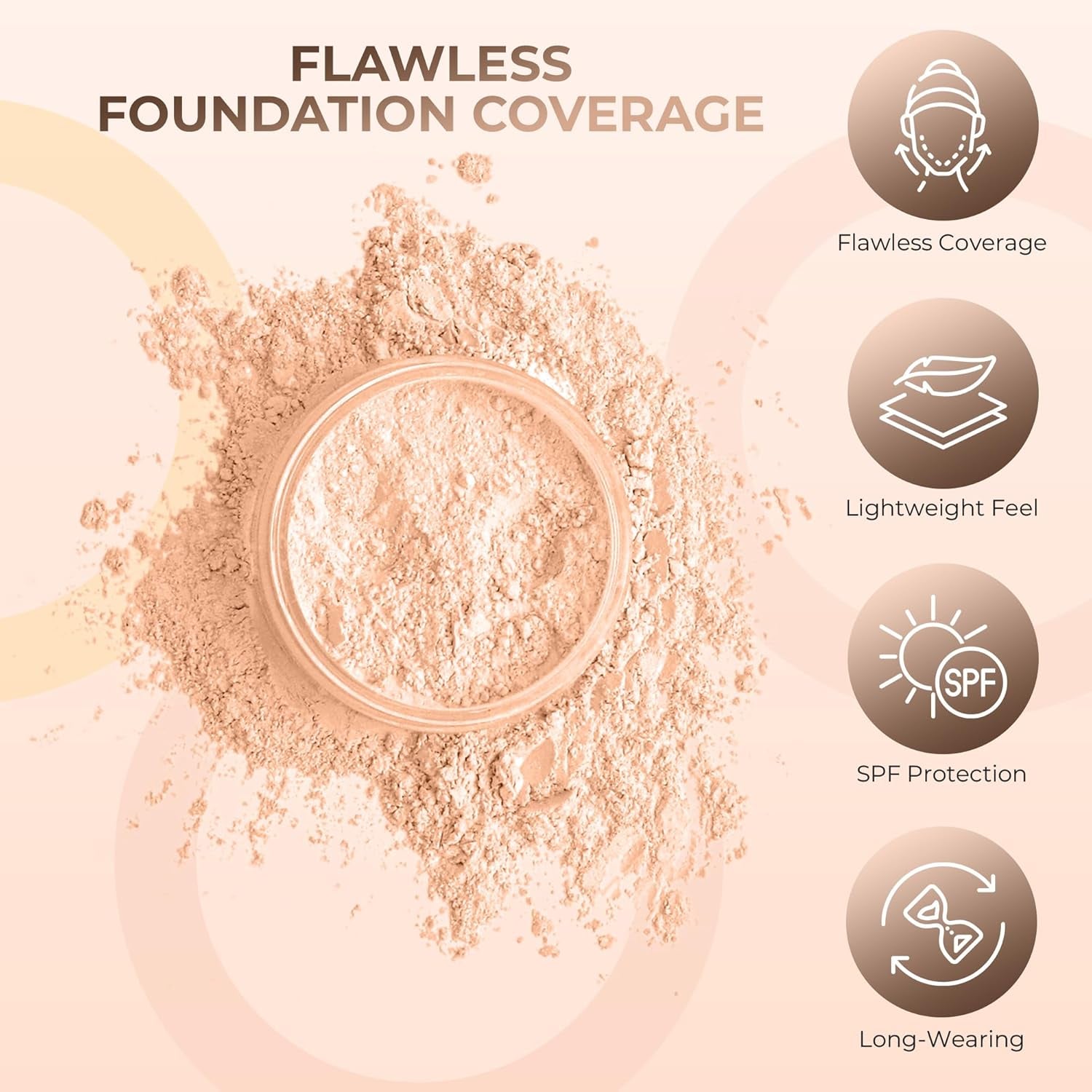 5Pc KIT W/Face BRUSH (PINK BISQUE) Mineral Makeup Set Full Size Powder Bare Skin Matte Foundation