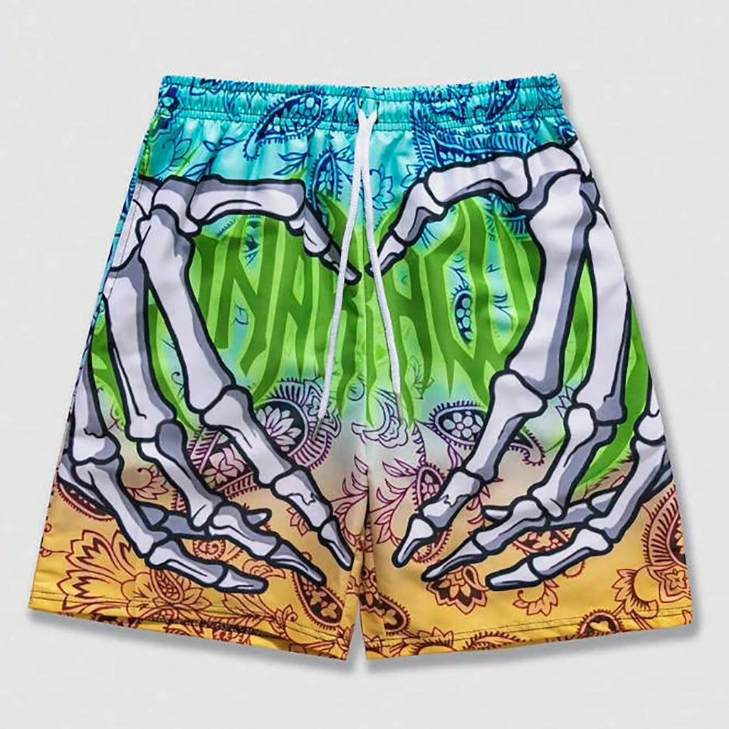 Elastic Waist Jogging Shorts Swim Trunks Board Shorts Summer New Beach Shorts With Hand 3D Print Y2k Shorts For Men