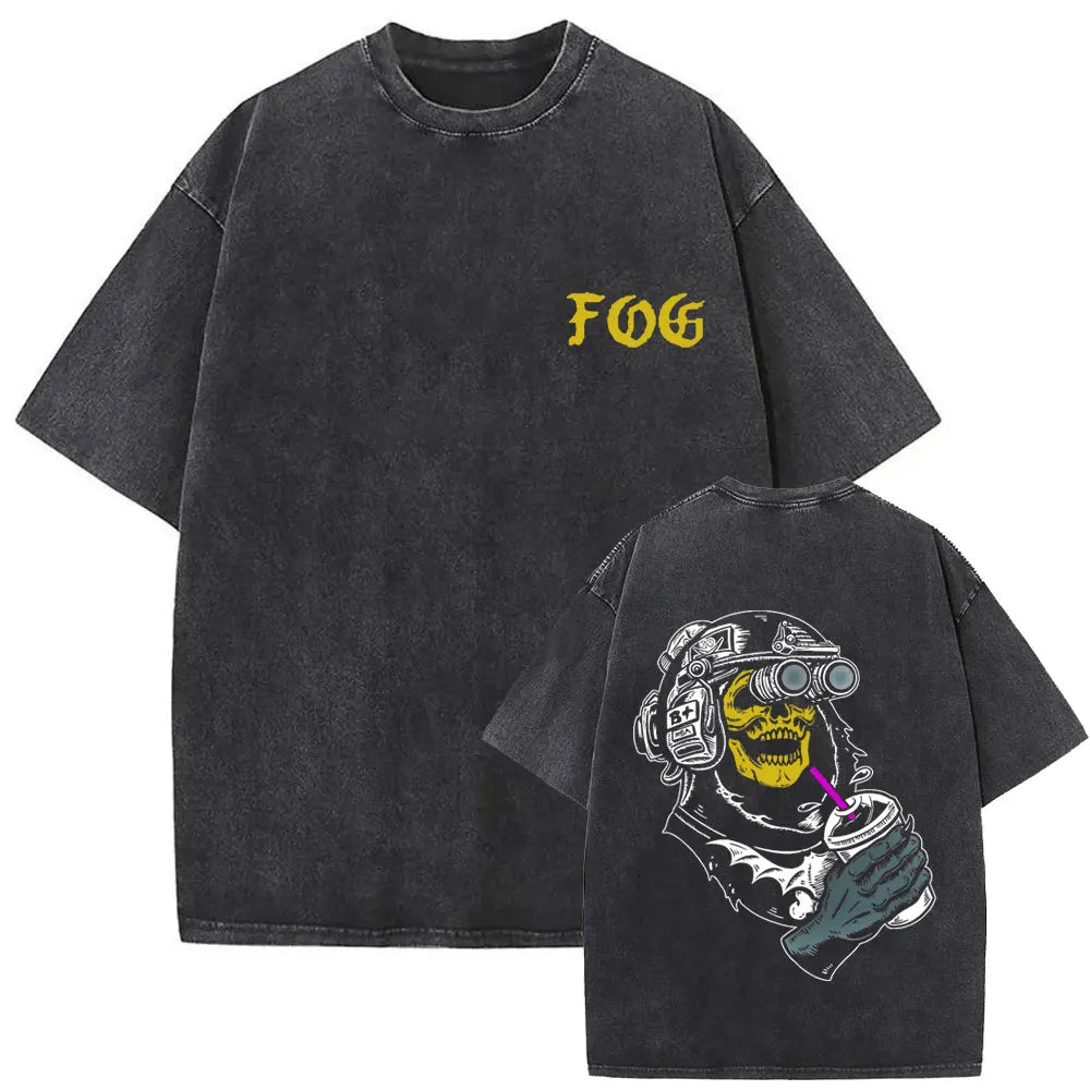 Forward Observations Group Vintage Washed T-shirt Skeleton Graphic T Shirts Men Women Fashion Oversized T-shirts Male Streetwear
