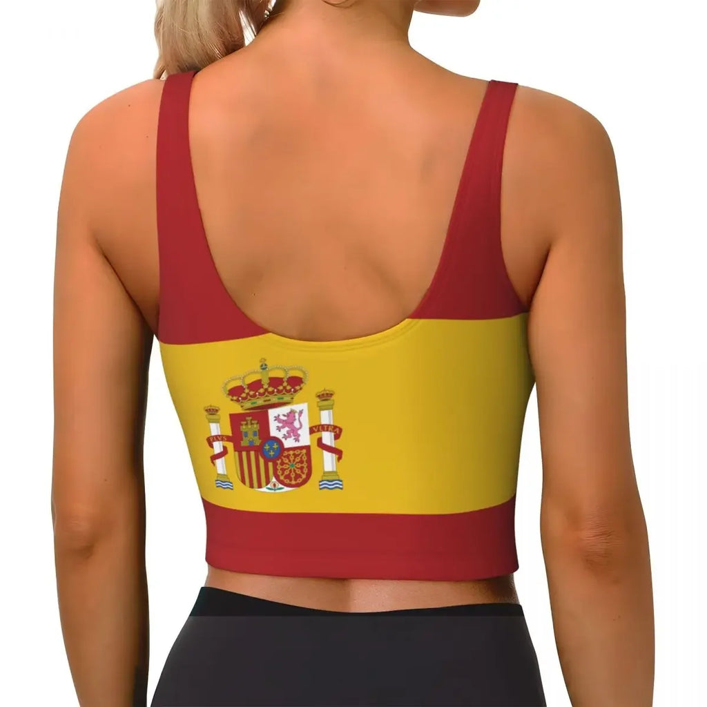 Spain Flag Basic Tops Women Samba Sexy V-Neck Yoga Fitness Sports Tops