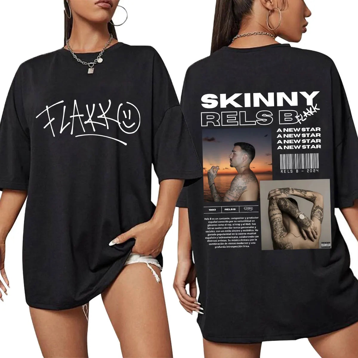 Rapper RELS B Skinny Flakk A New Star Album T-shirt Men Women Clothing Fashion Hip Hop T-shirts Cotton Loose T Shirts Streetwear